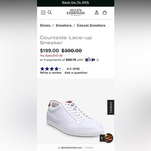 Allen Edmonds white tennis shoes size 12